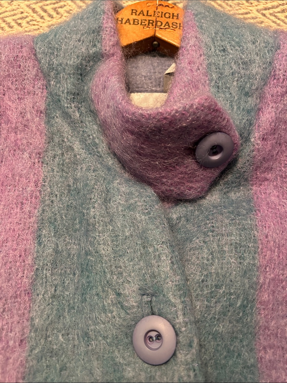 Womens Pastel Stripe Wool Blend Cape Jacket - Blue/Purple/Teal - Picture 2 of 4